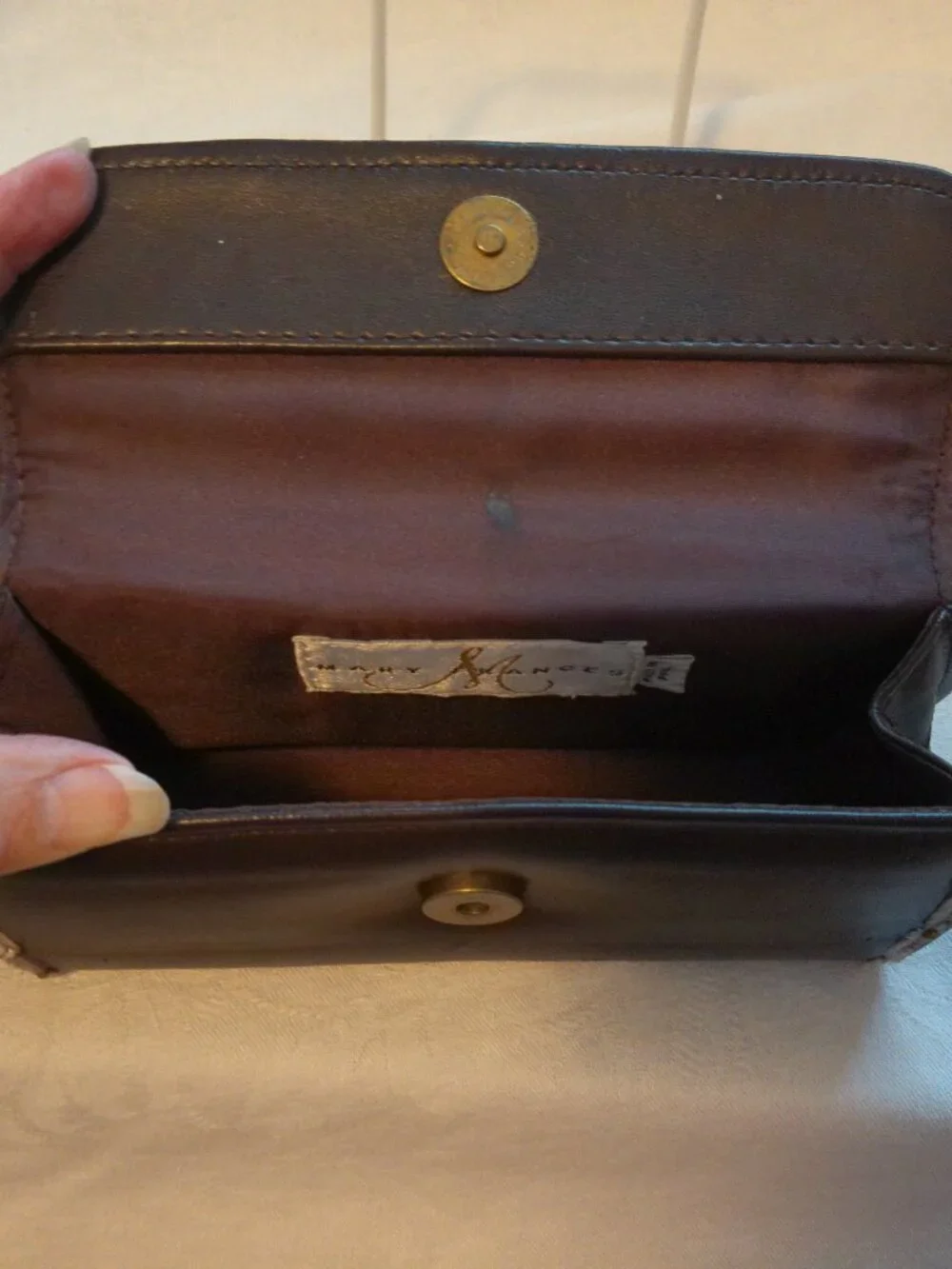 Mary Frances Brown Leather Evening Purse Eye Glass Case Beaded GUC